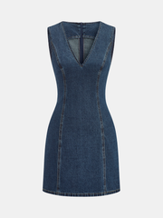 Sleeveless V-Neck Denim Mini Dress