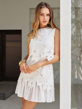 Sleeveless Floral Lace Ruffled Mini Dress