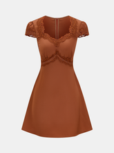Lace Trim V-Neck Satin Mini Dress
