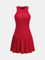 Striped Sleeveless Pleated Knit Dress