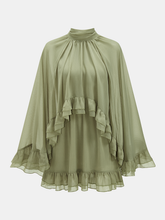 Ruffled Cape & Sleeveless Dress Chiffon Two-Piece Set