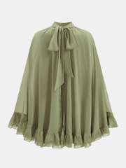 Ruffled Cape & Sleeveless Dress Chiffon Two-Piece Set