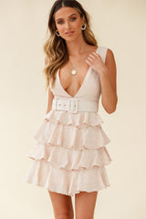 Queensland Tiered Frill Belt Dress Nude