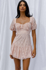 Petite Cherie Puff Sleeve Lace-Up Back Dress Lace Blush