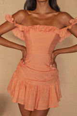 Paradis Off-Shoulder Ruched Bodice Mini Dress Mango