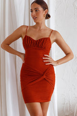 Tresa Twist Front Gathered Bust Mini Dress Chocolate