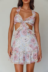 Violette Ruffle Strap Cut-Out Mini Dress Floral Blue