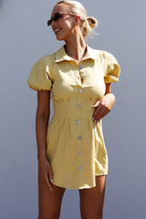 Zurich Pleated Waist Shirt Dress Light Yellow