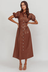 Zurich A-line Puff Sleeve Midi Dress Chocolate