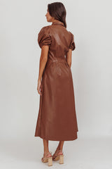 Zurich A-line Puff Sleeve Midi Dress Chocolate