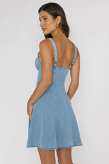 Sweet Pea Tied Bust Mini Dress Denim Blue