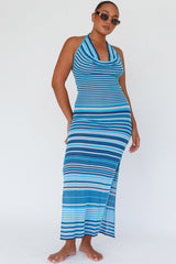 Azure Shores Knit Midi Dress Striped Blue
