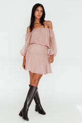 Mariona Off Shoulder Long Sleeve Mini Dress Blush