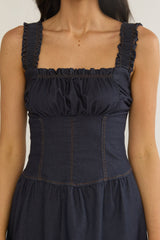 Idyllic Gathered Bust Midi Dress Indigo