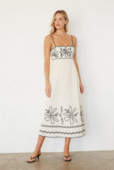 Kinsley Embroidered Linen Midi Dress