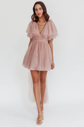 Star Power Tulle Train Mini Dress Blush