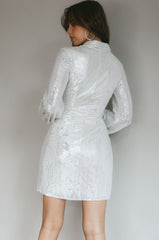 Ruma Faux Wrap Shirt Dress Sequin Silver
