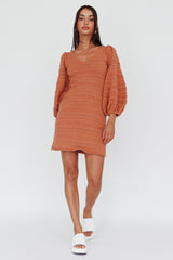 Meredith Long Sleeve Cut-Out Mini Dress Cinnamon