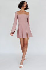 Kieran Long Sleeve A-Line Mini Dress Blush