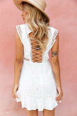Reign Sleeveless Lace-Up Back Dress White