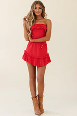 Running Through Your Mind Eyelet Embroidery Bandeau Dress Red