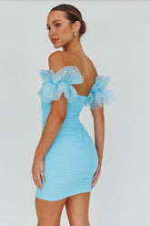 Star Dust Off-Shoulder Frill Sleeve Mini Dress Baby Blue