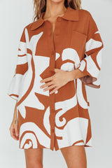 Nalani Button Up Knit Shirt Dress Chocolate/Beige