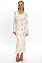 Portside Long Sleeve Knit Maxi Dress Cream