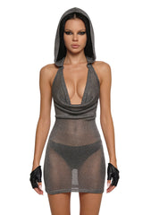 Analog Hooded Cowl Neck Dress
