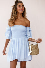 Eva Babydoll Off-The-Shoulder Dress Steel Blue