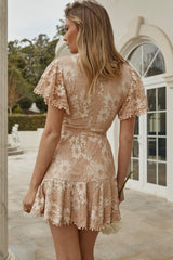 Cami Angel Sleeve Faux Wrap Dress Nude