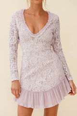 Isabella Long Sleeve Open Back Lace Dress Blush