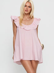 Melodies Frill Smock Mini Dress Pink Stripe