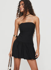 Nerine Bubble Hem Mini Dress Black