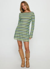 Lukea Long Sleeve Mini Dress Green Stripe