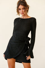 Minerva Flared Cuff Knit Wrap Dress Black