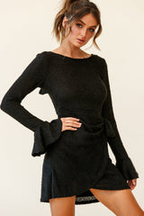 Minerva Flared Cuff Knit Wrap Dress Black