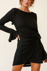 Minerva Flared Cuff Knit Wrap Dress Black