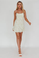 Promise Me Ruched Bust Pintuck Pleat Detail Dress Floral Pistachio