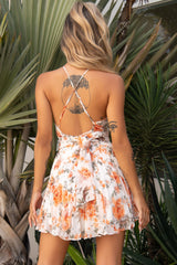 Justice Fitted Waist A-Line Dress Floral Print Orange