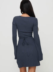 Liberte Ribbed Long Sleeve Mini Dress Charcoal