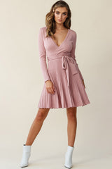 Marlena Long Sleeve Pleated Skirt Knit Dress Blush