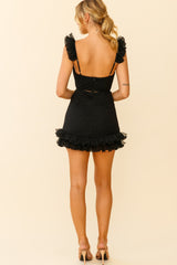 Kaley Layered Frill Hem Textured Dress Black