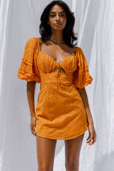 Sweet Romance Puff Sleeve Eyelet Mini Dress Sunset