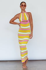 French Riviera Halterneck Knit Maxi Dress Green/Purple