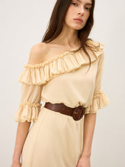 Semi-Sheer Chiffon One-Shoulder Ruffled Mini Dress