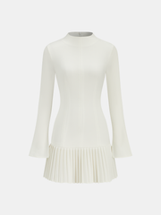 Pleated Hem Mock Neck Mini Dress