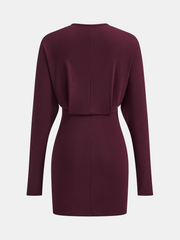 Deep V-Neck Ruched Long-Sleeve Mini Dress