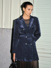 Velvet Double-Breasted Belted Blazer Dress