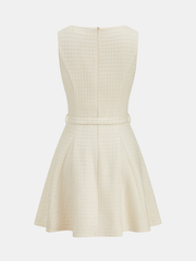 Tweed Sleeveless V-Neck Belted Mini Dress